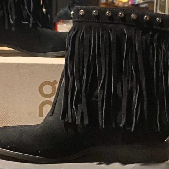 MICHAEL KORS Black Fringe Ankle Booties NWOT - Picture 2 of 15